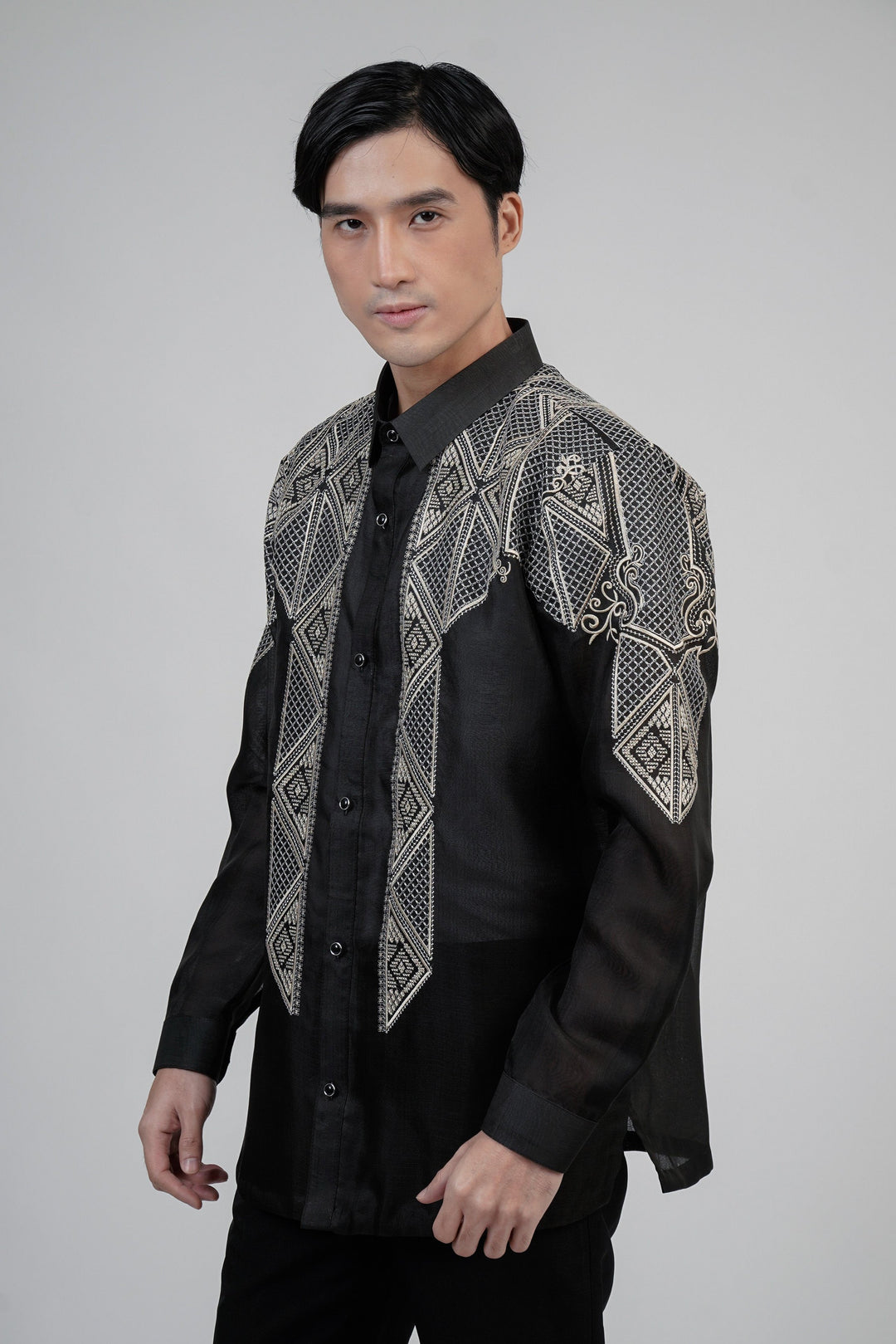 Black Handpainted Monochromatic Men's Barong cheapest Tagalog