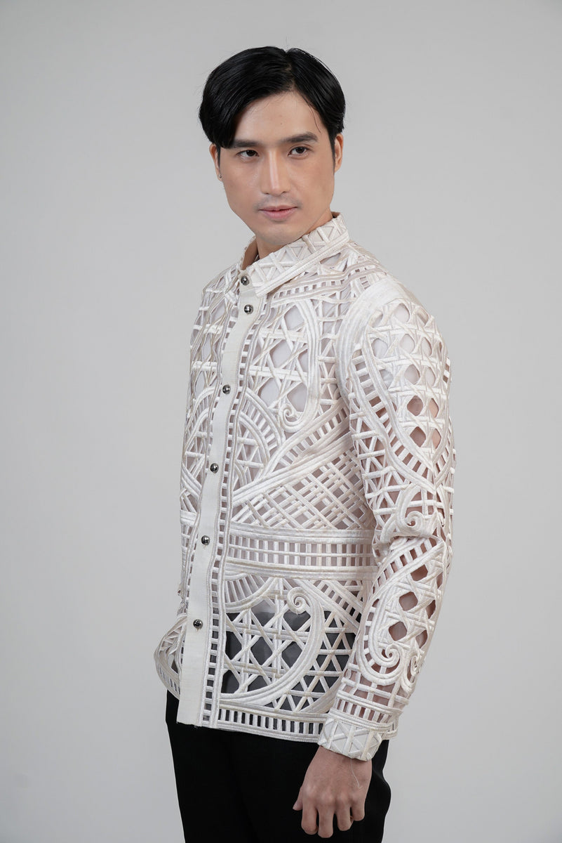 Men's Pure Embroidered Cutwork Barong in Beige | Kultura Filipino ...