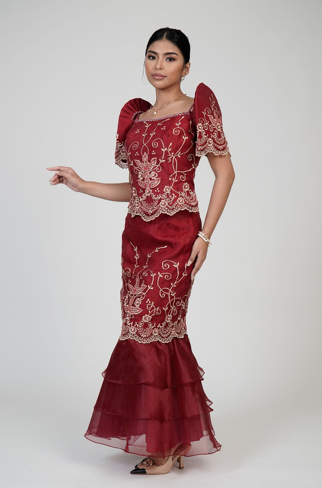 Women s Filipiniana Organza Ophelia Gown in Red Kultura Filipino Kultura Filipino Support Local