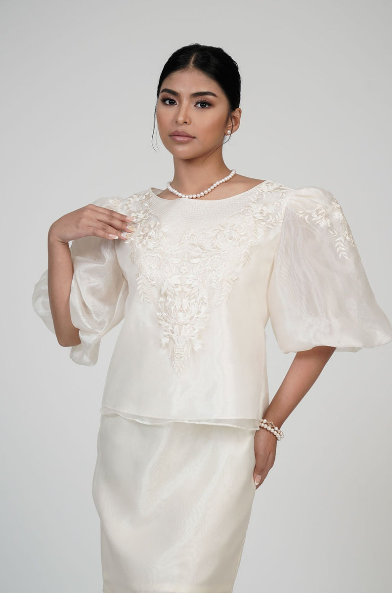 Women's Embroidered Organza Puff Sleeved Top | Kultura Filipino ...