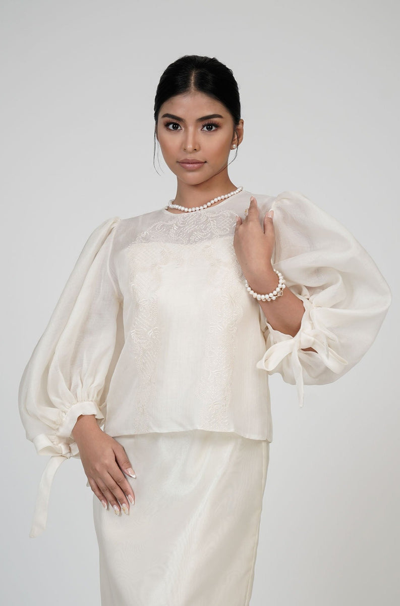 Women's Embroidered Silk Cocoon Puff Long Sleeves Barong | Kultura ...