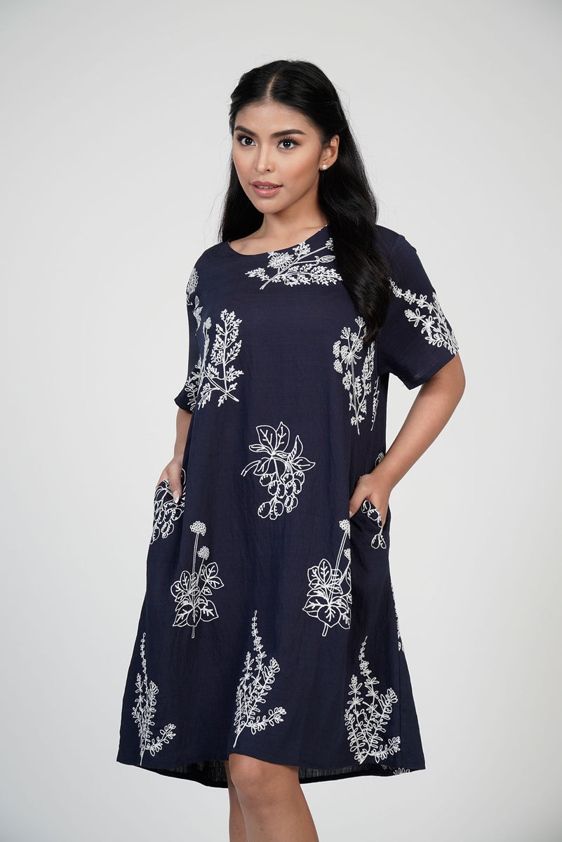 Women's Midi Dress with Floral Embroidery | Kultura Filipino – Kultura ...