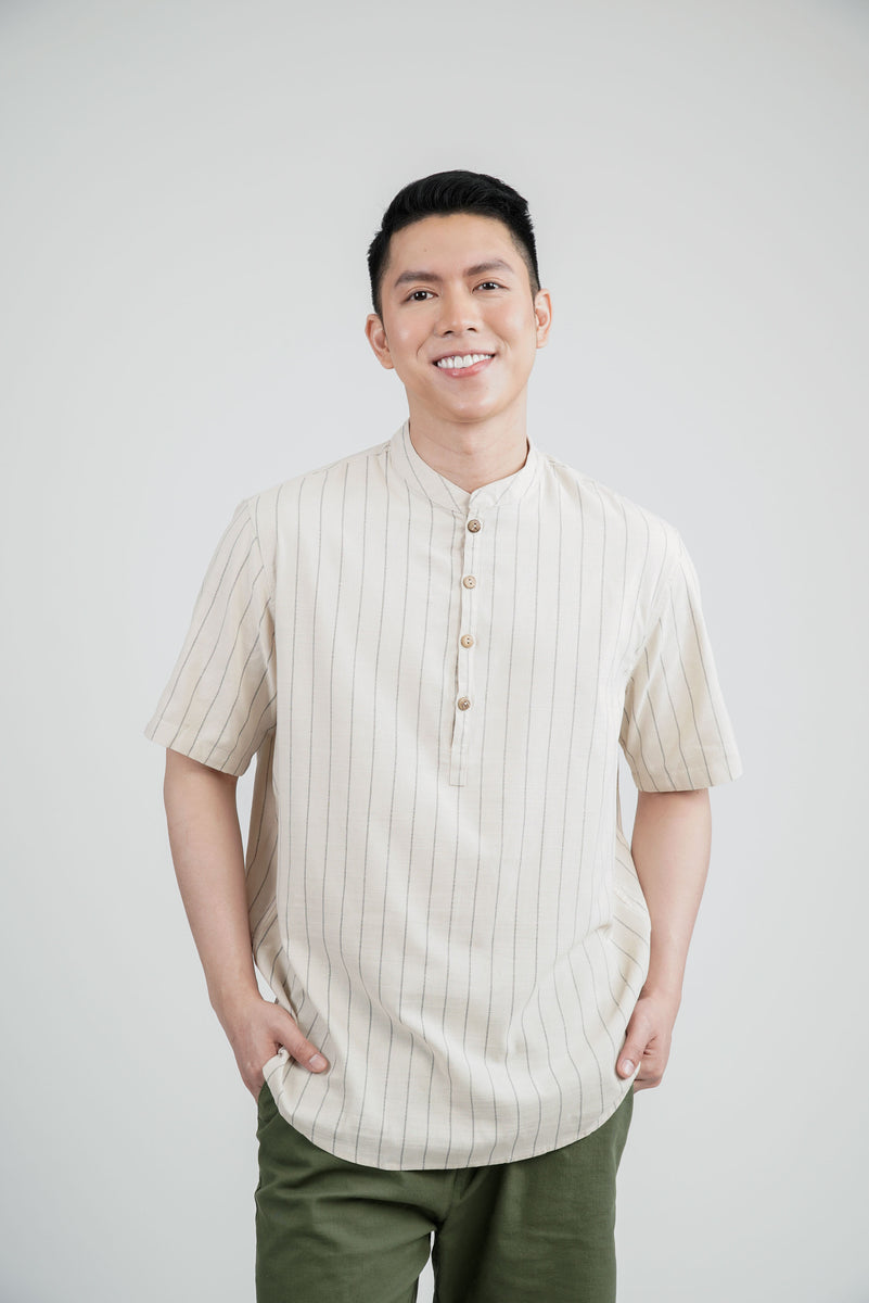 Men's Striped Linen Shirt in Beige – Kultura Filipino | Support Local