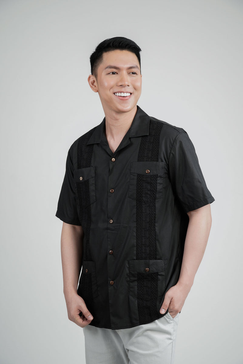 Men's Linen Collared Shirt with Pockets in Black – Kultura Filipino ...