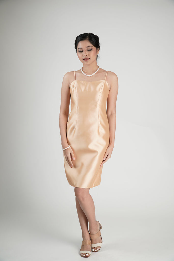 Women s Mikado Spaghetti Strap Dress in Beige Kultura Filipino Support Local