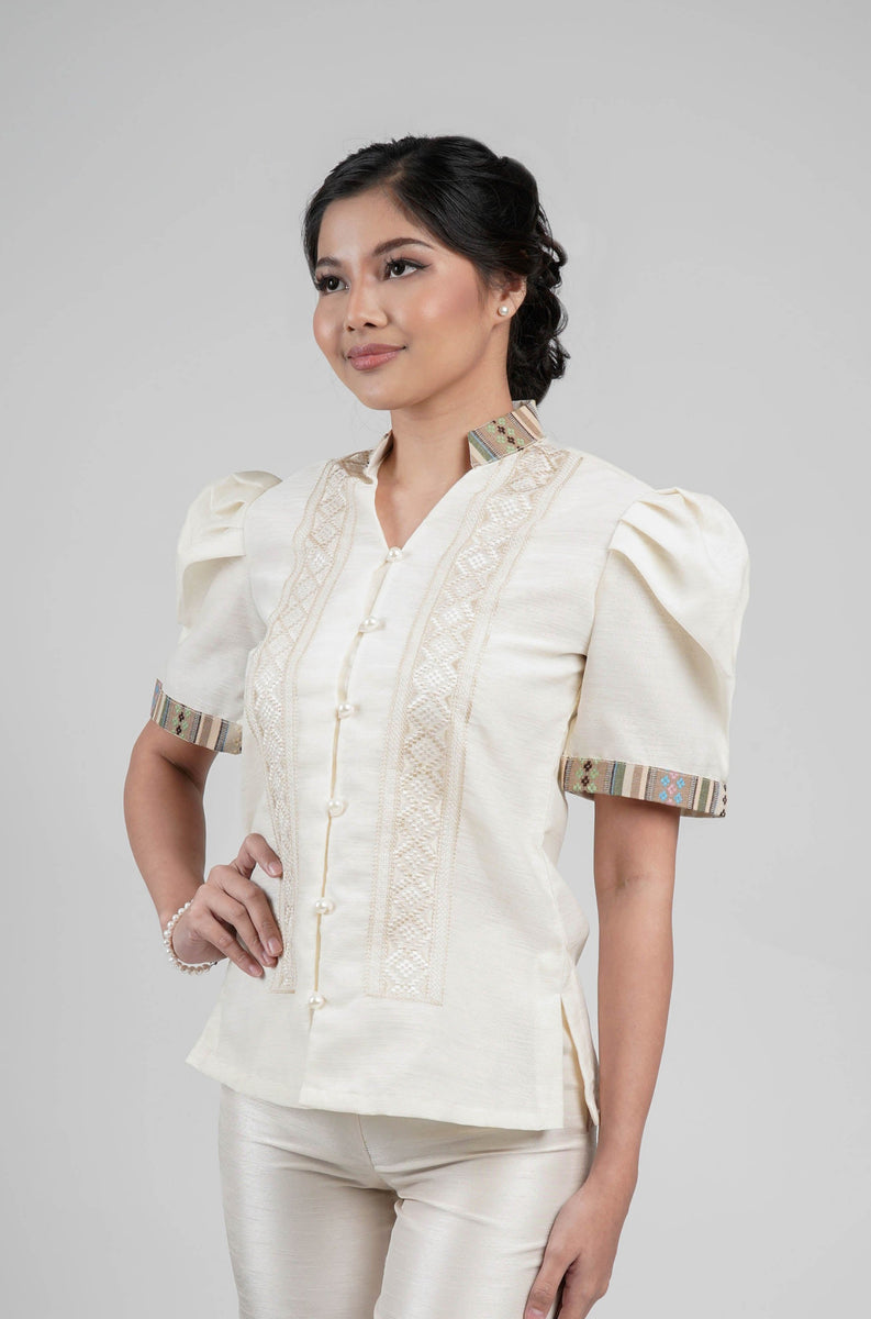 Women's Agta Piña Jusilin Mestiza Embroidered Barong with Cream Batik ...