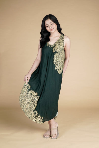 Tropiko Women's Umbrella Dress with Paisley Print in Olive - Kultura Filipino | Support Local