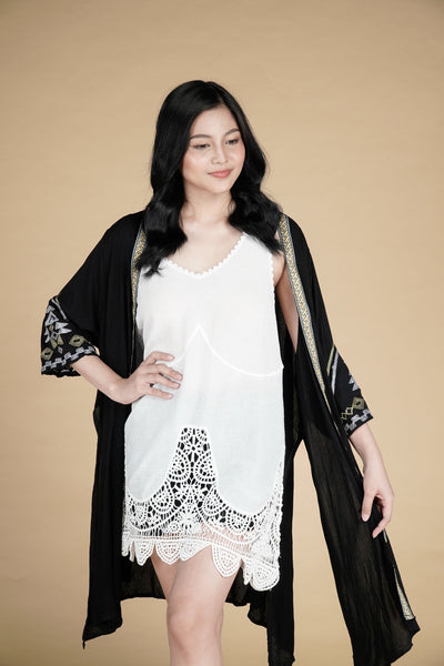 Tropiko Women's Black Cover-up with Ethnic Design - Kultura Filipino | Support Local