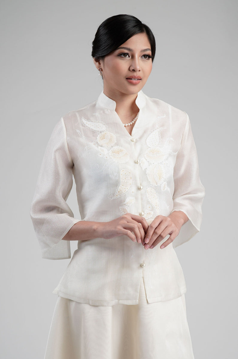 Handpainted Silk Cocoon Barong with Embroidery for Women | Kultura ...