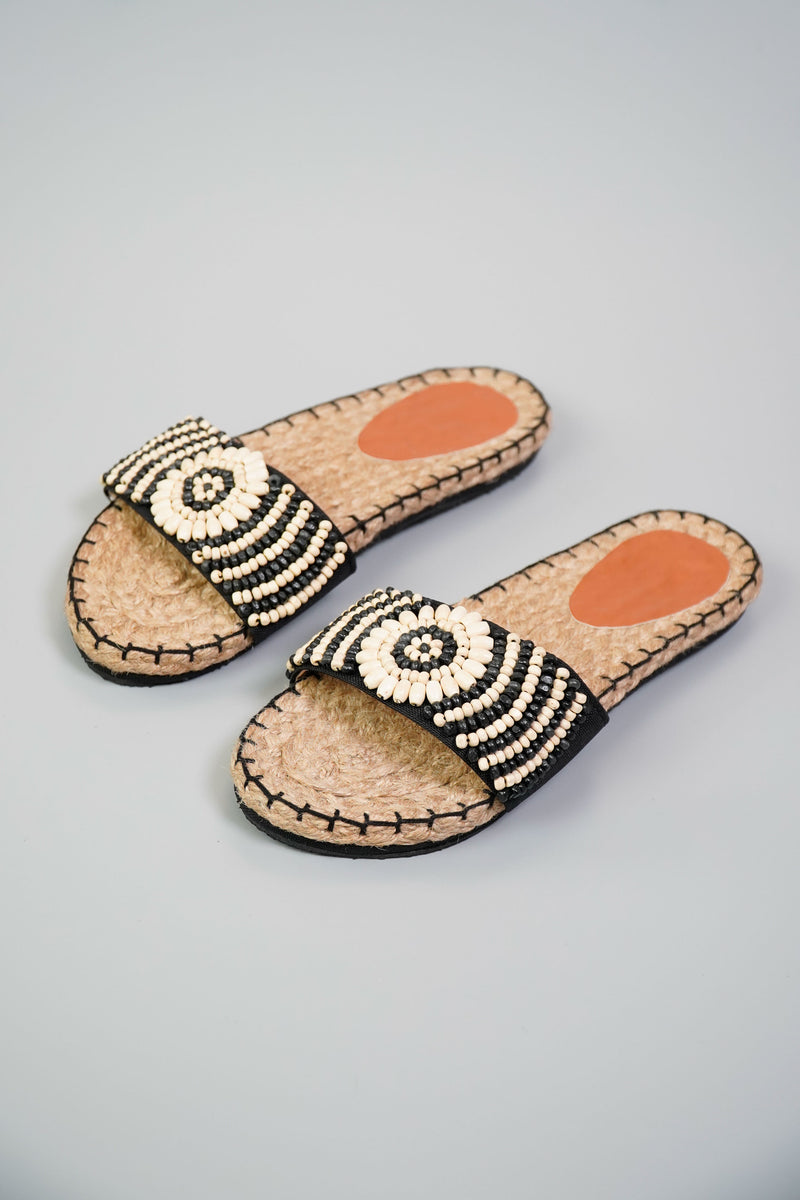 Shop Abaca Slides with Leather Braid Straps in Navy Blue | Kultura ...