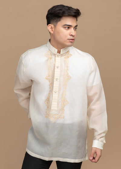 Barong Lumban Embroidered Pina Jusi Barong in Beige - Kultura Filipino | Support Local
